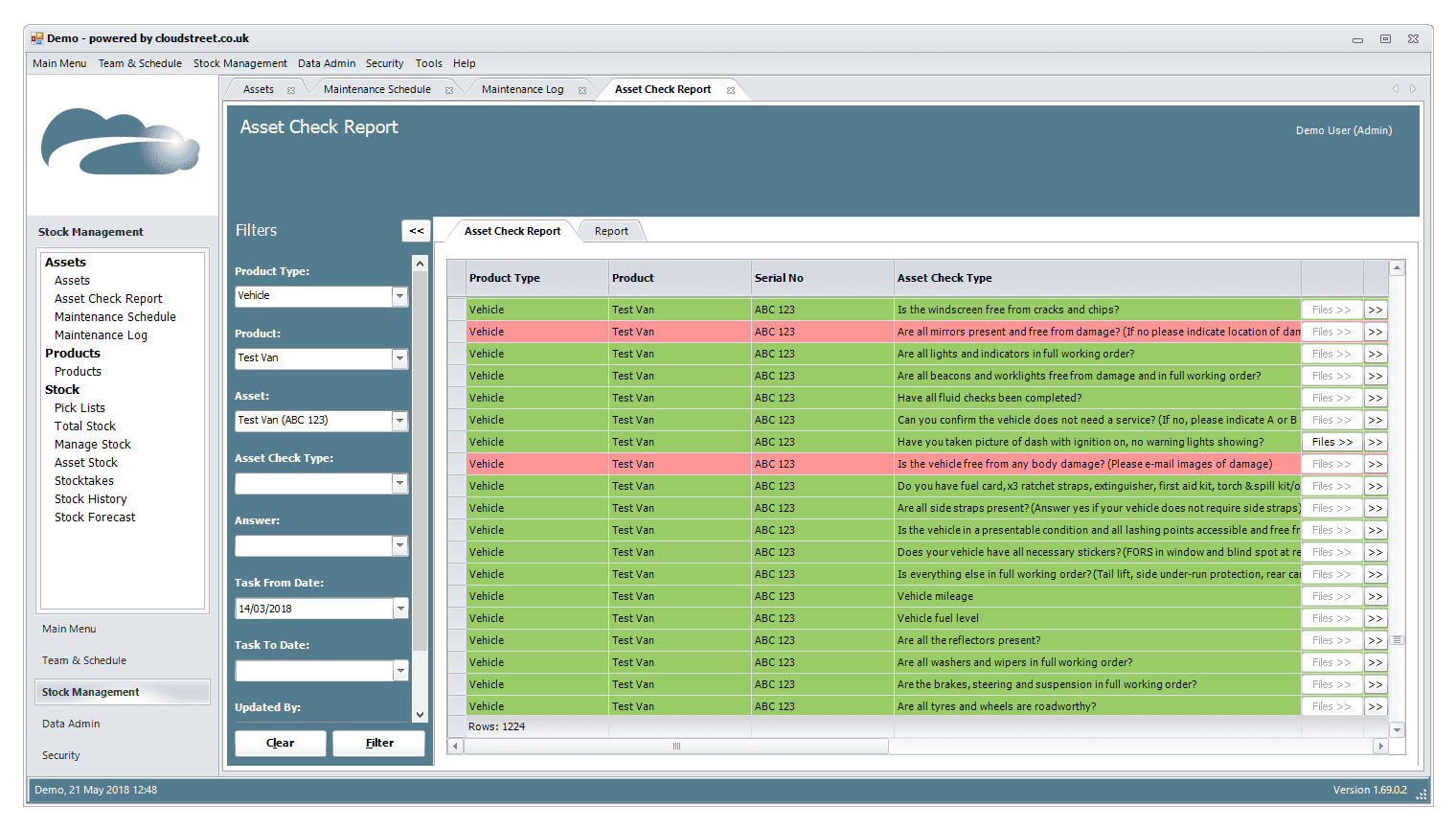 Asset management software screenshot