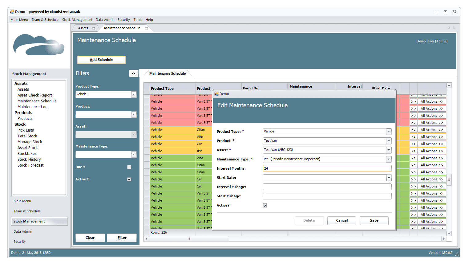 Asset management software screenshot