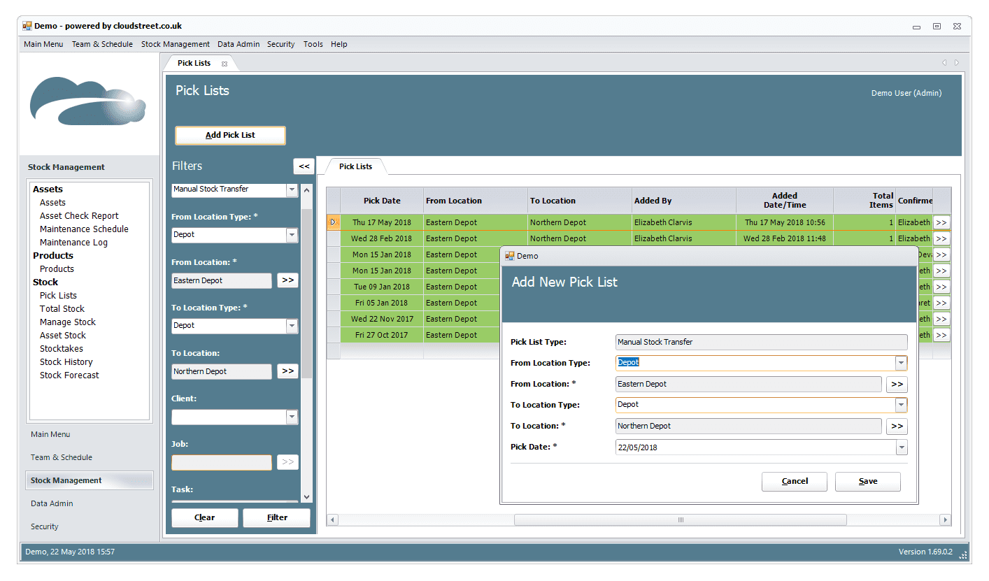 Delivery, dispatch and distribution software screenshot