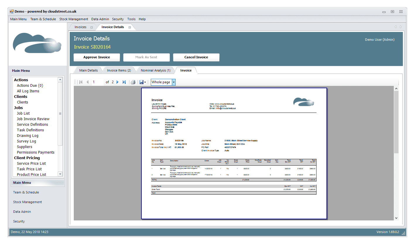 Invoice management software screenshot