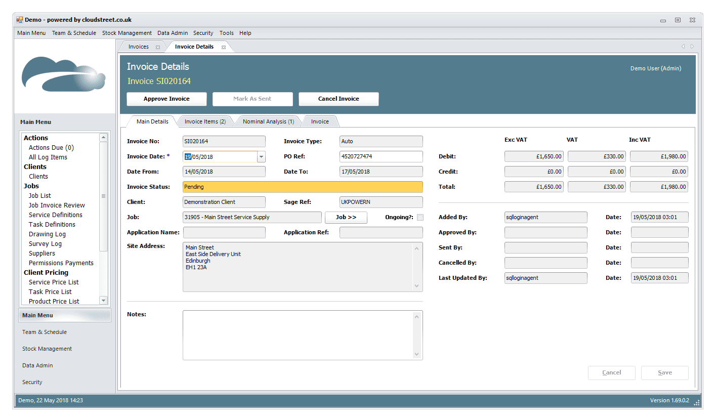Invoice management software screenshot