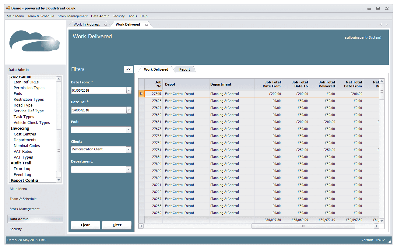 Management reporting software screenshot