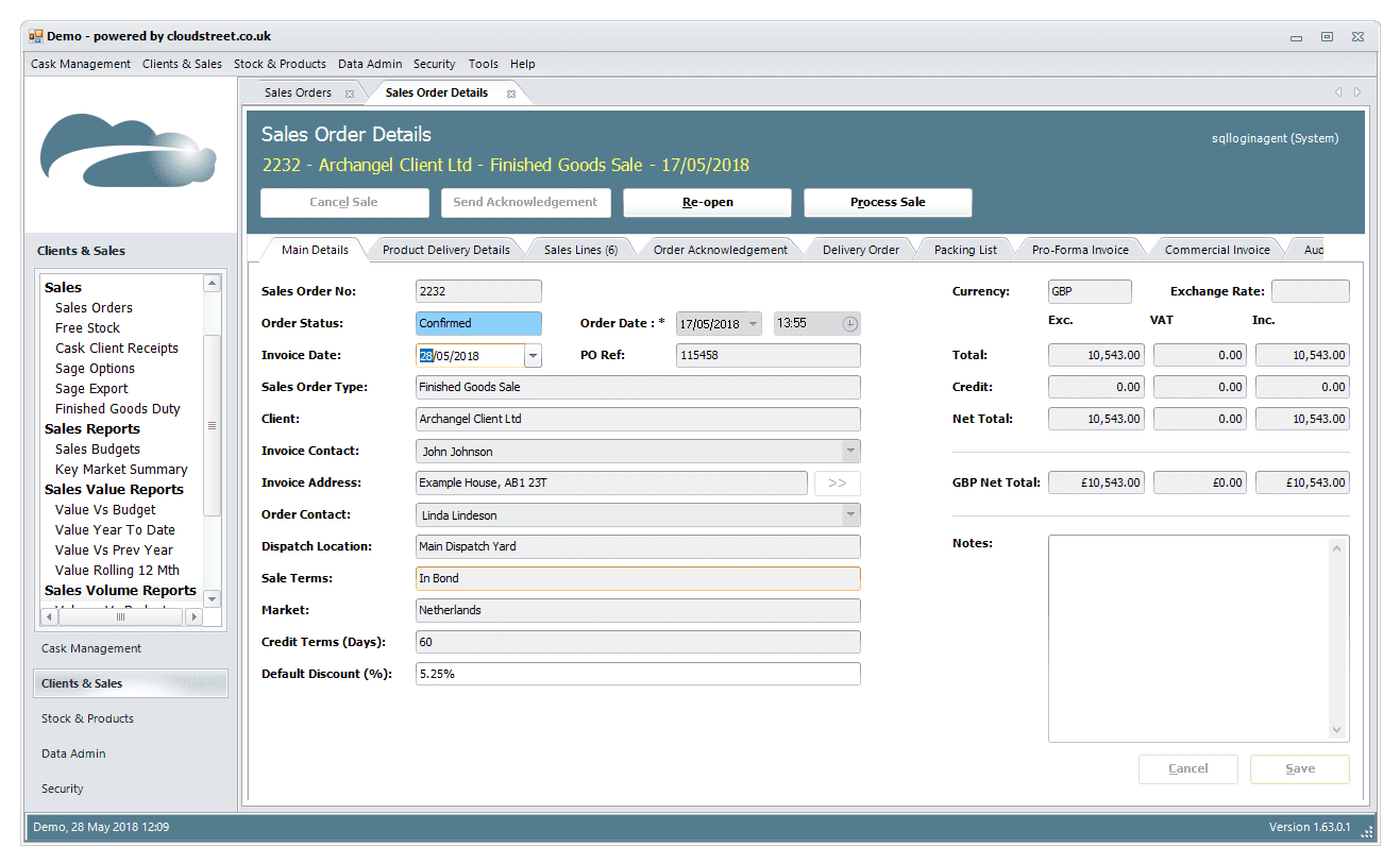 Sales and purchase order management software screenshot