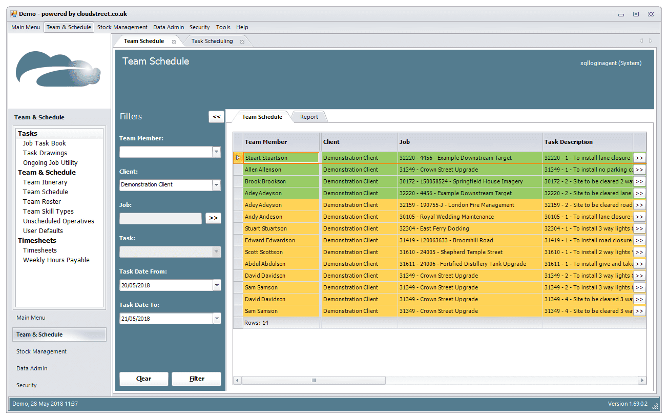 Timesheet and resource scheduling software screenshot