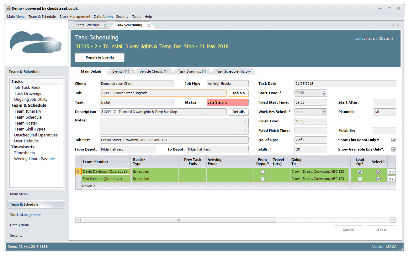 Production and work scheduling software screenshot